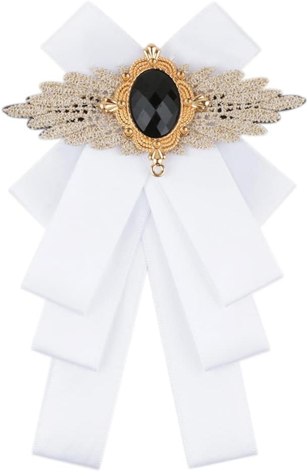 Men & Women Ribbon Bow Tie Fashion Rhinestone Ribbon Solid Color Brooch Pin Bowtie for Wedding Party