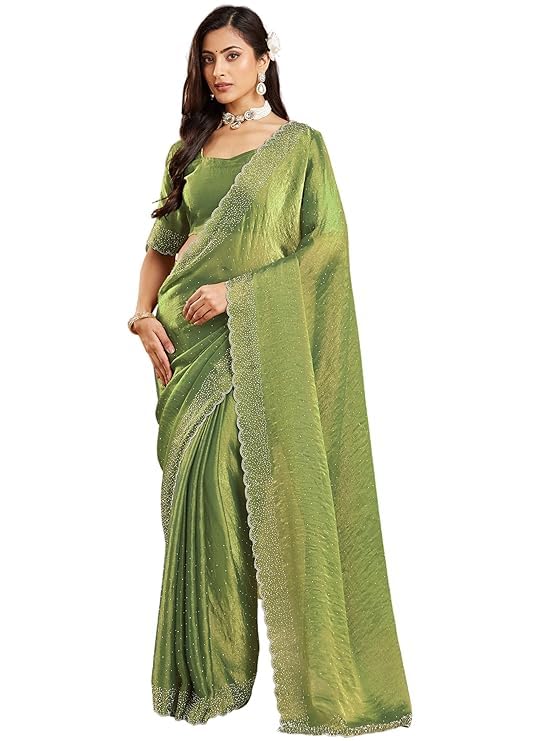 tixid Trendy Women's Space Silk Saree with Jarkan Work | Premium Designer Saree with Matching Space Silk Blouse Piece | Elegant Traditional Wedding Festive Saree-picture-54