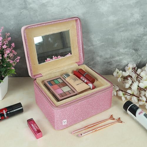 Image of NFI essentials Makeup Box, Cosmetic Organiser for Women, Vanity Box for Bridal, Large Capacity Case for Cosmetics, Skincare, Brushes & Lipsticks, Singardani Box for Home & Travel