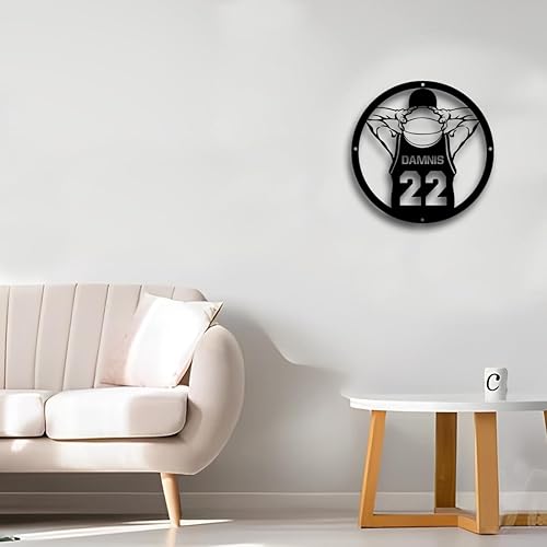 Miniatura 5 de Letrero de metal personalizado para jugador de baloncesto con luz LED, nombre y número personalizados, arte de pared de baloncesto, decoración del