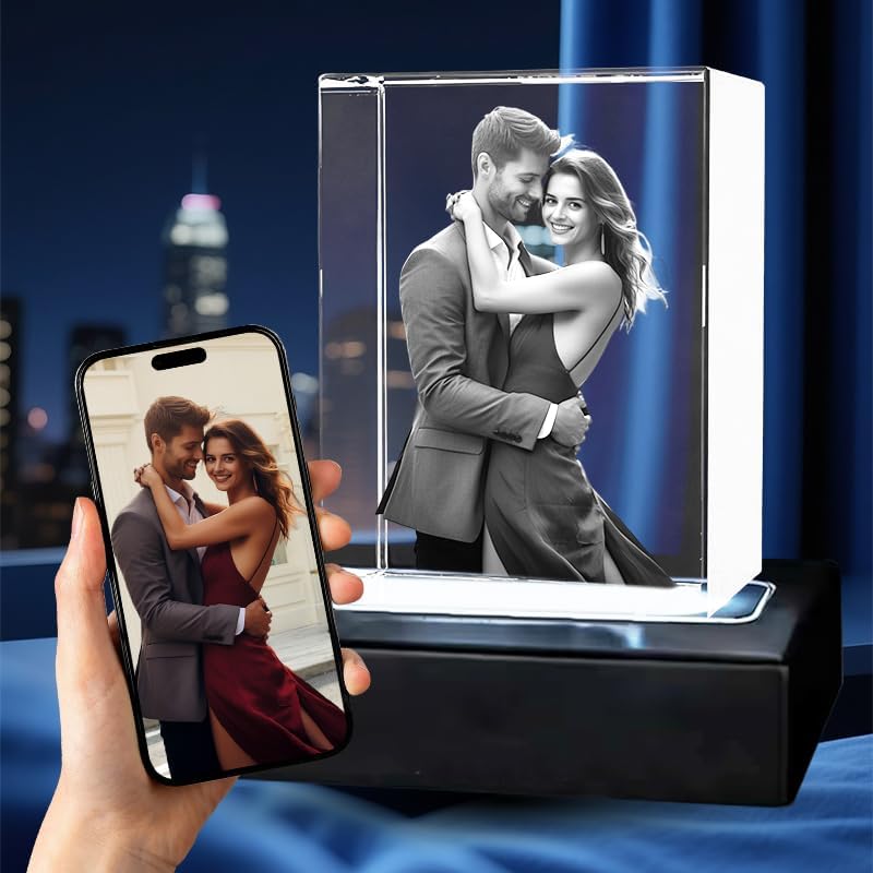 3D Photo Crystal, Personalized 3D Picture in Crystal, Customized Photo Gift & Personalized Photo Gifts for birthdays, Christmas Day, Valentine's Day, Mother's Day, Father's Day, and some special moments, Laser Engraving 3D Pictures and Customized Text(Heart, S M L XXL)