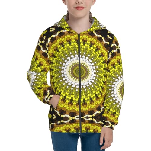 Yellow Mandala Kids Pullover Hoodies Boys Zip Up Sweatshirts Girls Athletic Clothes with Pocket3