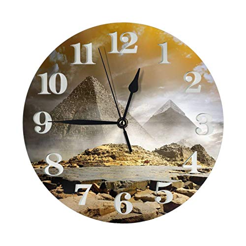 ZCHW Reloj de Pared Redondo Nubes de tormenta sobre pirámides Reloj de PVC Egipcio Reloj silencioso sin tictac Reloj de Pared Circular Decorativo para decoración del hogar
