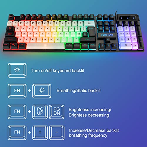 CHONCHOW USB Wired Keyboad and Mouse Combo, Full Size Rainbow LED Light Up Backlit Color Gamer Keyboard and Mouse Set, Mouse and Keyboard Combo for Computer Laptop Xbox PS4 PS5 Gaming and Work - Thumbnail 4
