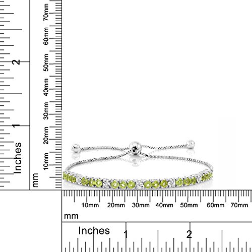 Gem Stone King 2.05 Cttw Green Peridot and White Diamond Tennis Bracelet For Women | 925 Sterling Silver | Gemstone Birthstone | Adjustable Bolo Bracelet For Women | Easy-On Easy-Off2