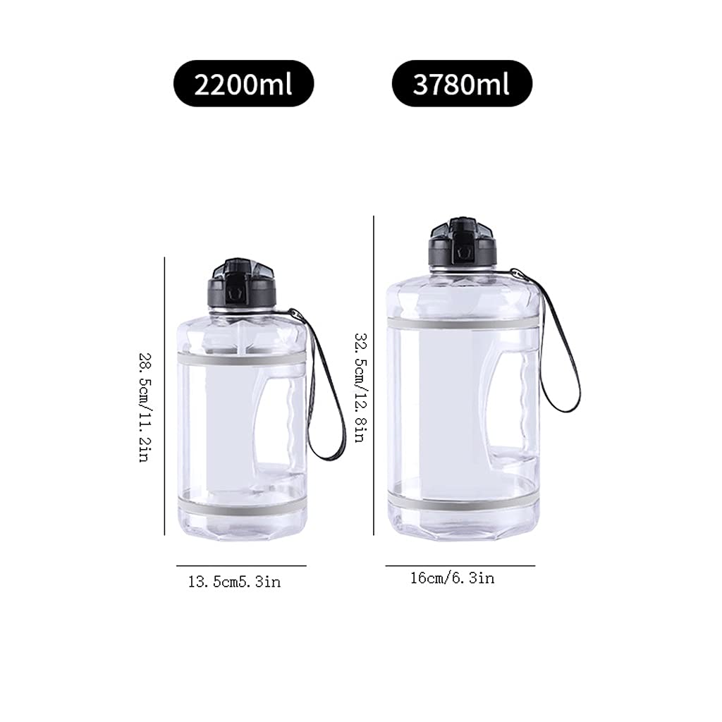 Draussen Motivationswasserflasche mit Zeitmaßstab Tritan PETG BPA. -Free Outdoor-Sportarten Große Kapazität 74.3/128.8oz Wasserkanne Auslaufsicher (Color : Black, Größe : 3780ML)