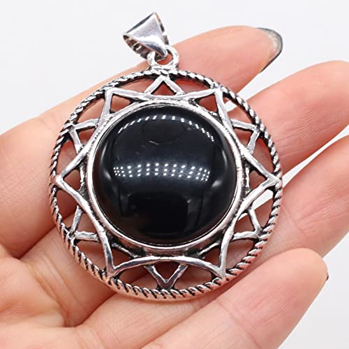 DIYネックレスジュエリー作りのための天然石ローズピンククォーツペンダントヴィンテージ合金アワビシェルチャーム,黒瑪瑙