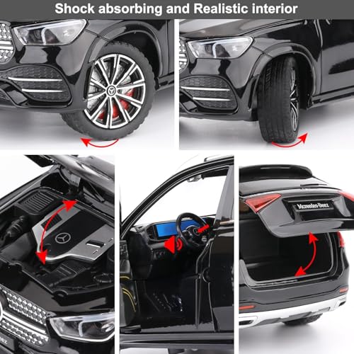Image of 1:24 Scale Alloy Die-cast Benz GLE 350 Toy Car with Sound and Light, Pull Back Action, Openable Doors, Collectible Model Car for Kids and Gift (Black)