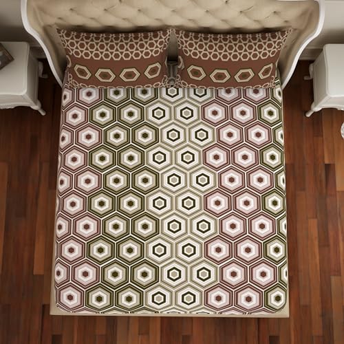 Image of Spaces Double Bedsheet | Premium 100% Cotton Bedsheet with 2 Pillow Covers | Super Soft, Breathable & Skin Friendly Bed Linen | Geometric Design | 224Cmx274Cm /43Cmx68Cm | Brown