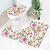 El conjunto incluye: 1 alfombra de baño rectangular de 45x75cm + 1 alfombra de suelo con contorno en forma de U de 45x37,5cm + 1 alfombra de cobertura ovalada de 45x35cm.