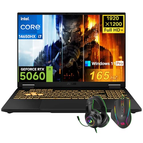 Image of ASUS TUF F16 Gaming Laptop, 64 GB DDR5, 8 TB SSD, 16 inch FHD+ 165Hz Anti-Glare Display, Intel 16-Core i7 14650HX(Up to 5.2 GHz), NVIDIA GeForce RTX 5060, RGB Backlit KB, Windows 11 Pro, w /Accessories