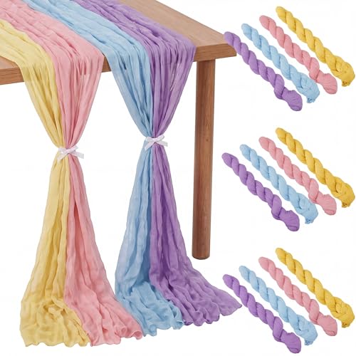 Remagr 12 Pcs Pastel Cheesecloth Gauze Table Runners for Wedding Table
