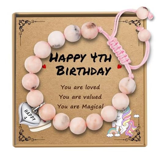 Sereney 4 Year Old Girl Birthday Gifts, Adjustable Handmade Beaded Birthday Bracelet as Birthday Gift for 4 Year Old Girl, Four Year Old Girl Birthday Gifts for 4th Daughter Niece Granddaughter Girls