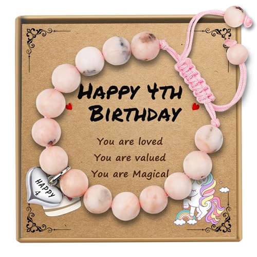 Sereney 4 Year Old Girl Birthday Gifts, Adjustable Handmade Beaded Bday Bracelet as Birthday Gift for 4 Year Old Girl, Four Year Old Girls Bday Gifts for 4th Daughter Niece Granddaughter Girls