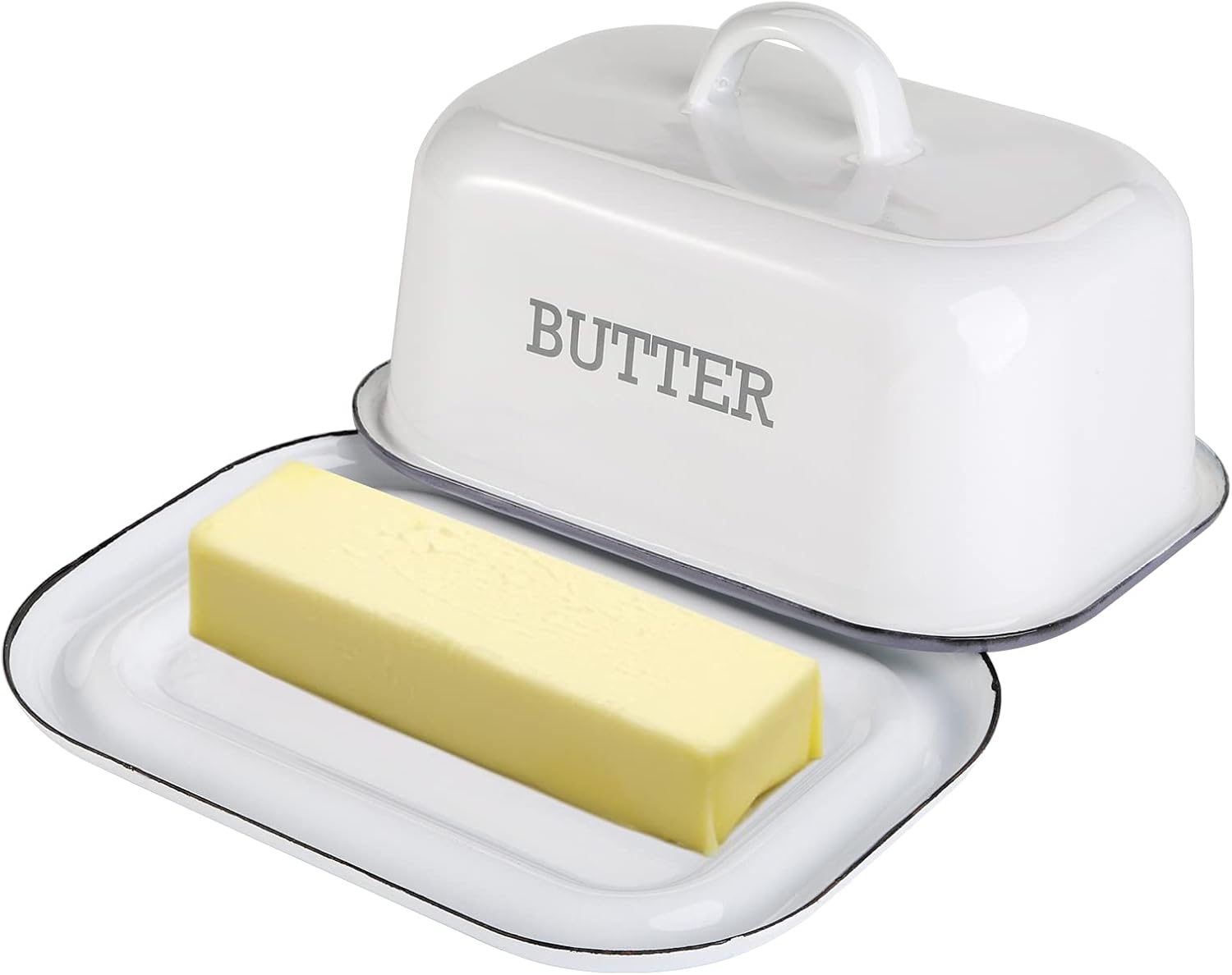 Suwimut Butter Dish with Lid, Farmhouse White Enamel Butter Dish
