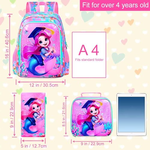 Image of AGSDON 3PCS Backpacks for Girls, 16 inch Elementary Kids Backpack Preschool School Bookbags and Lunch Box