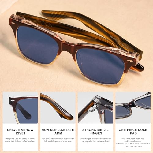 CARFIA Retro Polarized Sunglasses For Men UV400 Protection Square Arrow Rivet Trendy Classic Thick Shades3