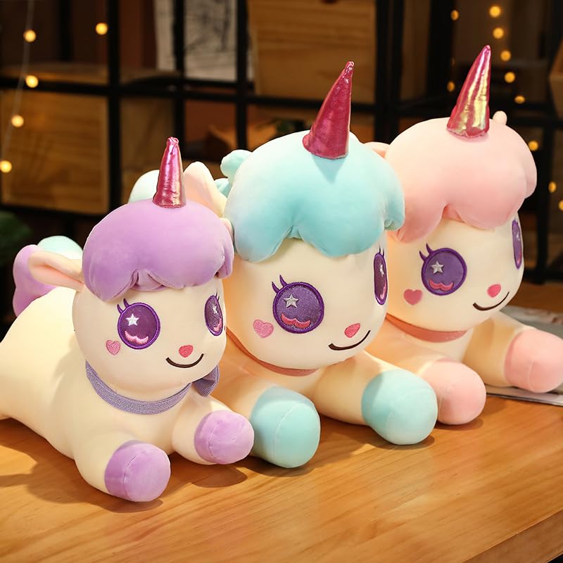 Kawaii Buntes Einhorn Plüschtier Niedliches Anime Große Augen Einhorn Kissen Gefüllte Plüschtiere Puppe für Kinder/Mädchen Geschenk 50cm Gelb-A