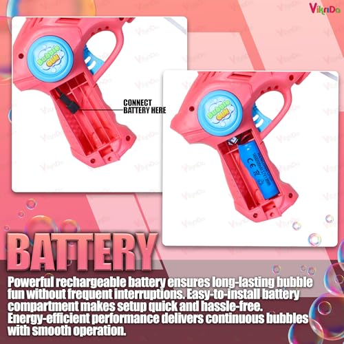 Image of VikriDA VikriDA Bubble Gun Machine for Kids 4-8 | Automatic Bubble Blasters with Refill Solution Bottles | Outdoor Summer Toy for Parties & Play - Pink