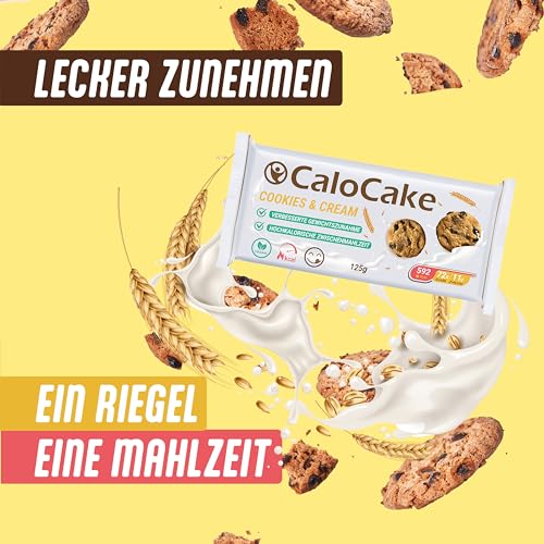 Nahrung hochkalorisch für Gewichtszunahme | Ausdauer- & Energieriegel mit viel Protein & 592 Kalorien | Mahlzeiten Riegel vegan & laktosefrei | CaloCake von CaloVital 24er Box (Cookies & Cream)