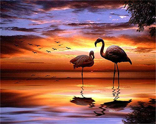 Paint by Numbers, CaptainCrafts Paint by Numbers for Adults Beginners Linen Canvas Sunset Flamingo Canva Wall Art Home Decor 16*20 Inch (6002, Frameless)