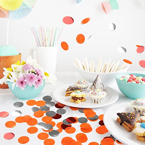 Image of VCOSTORE 1 Inch Tissue Paper Confetti Circles,1.76oz Round Paper Table Confetti Circle Dots, Suitable for Birthday Wedding Party Decoration and Baby Shower decorations,Orange and Silver,5000 Pieces