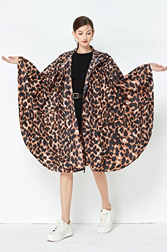 Womens Rain Poncho Stylish Polyester Waterproof Raincoat Free Size with Hood Zipper3