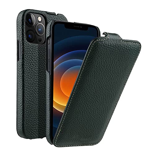 Housse iPhone 12 Mini étui à rabat cuir véritable étui vertical vert
