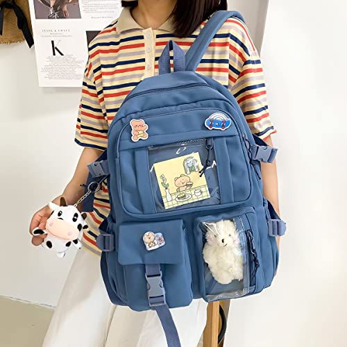 Kawaii Backpack with Pin and Pendant，Cute Aesthetic Backpack ，Outdoor Sports Leisure Bag for Girls and Boys (blue,one size)3