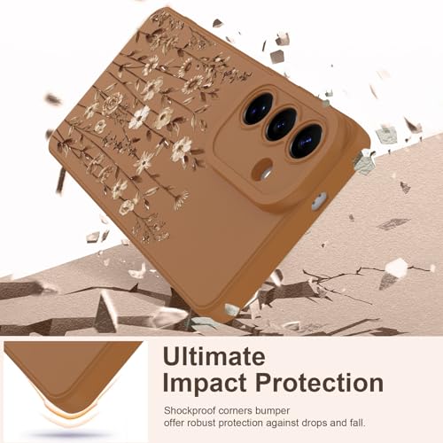 Image of Designed for Samsung Galaxy S26 Case for Women, Brown Floral | Cute Flower Pattern Liquid Silicone Phone Case [Full Camera Protection] Slim Soft TPU Protective Cover
