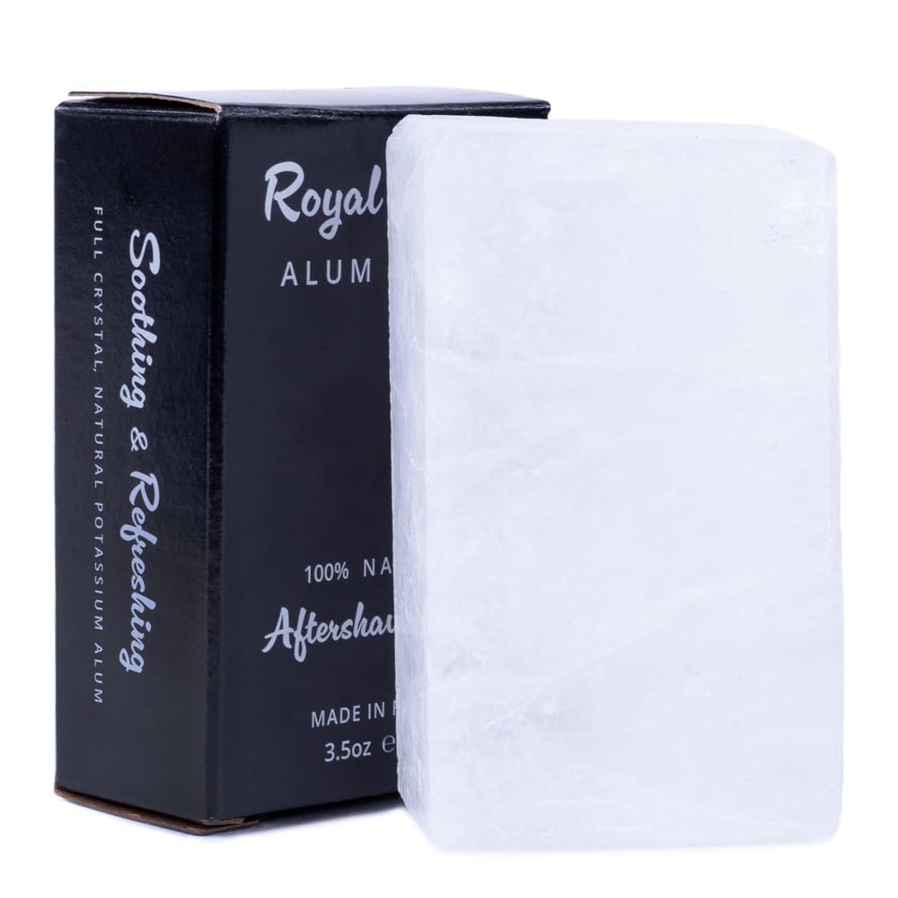 Royal Shave Piedra de alumbre 100% natural para hombres, piedra para después del afeitado que calma la piel, alivia la irritación de la hoja y cura cortes accidentales (100 g)
