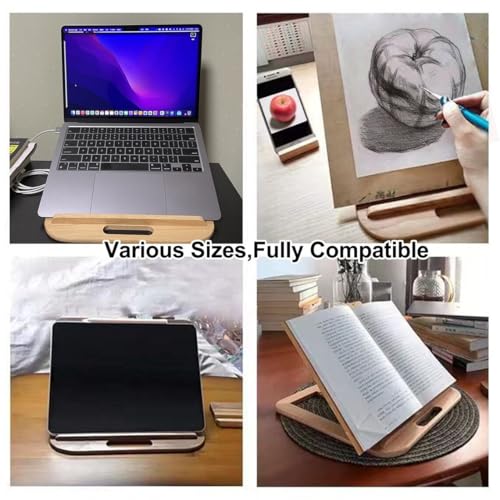 Image of Handmade Wooden Laptop Stand for Desk that is Compatible with iPad, MacBook Pro, Notebook, HP, and Dell Devices and has an Adjustable Height and Foldable Riser 15.6 inches at Most Walnut