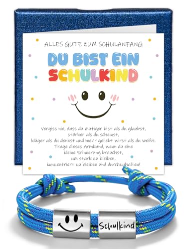 Schulkind 2026 Armband Junge Mädchen Mutmacher Einschulung Geschenk mit Smiley Schultüte Füllung Jungen Mädchen Glücksbringer Schulanfang Schultüte Inhalt Geschenke zur Einschulung