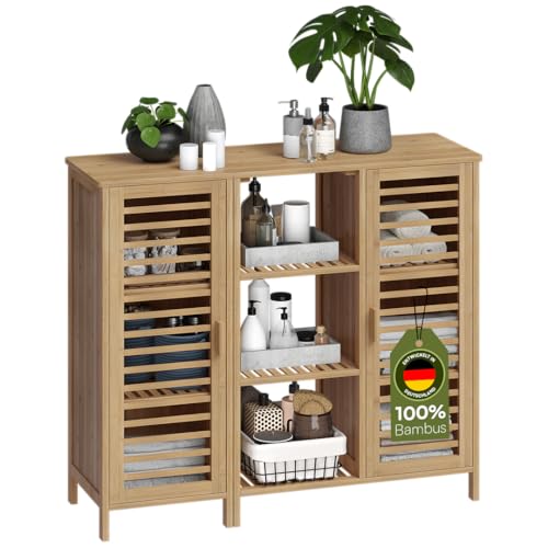 Bellamio Newa Badschrank Bambus – Badregal mit 9 Fächern & 2 Türen...