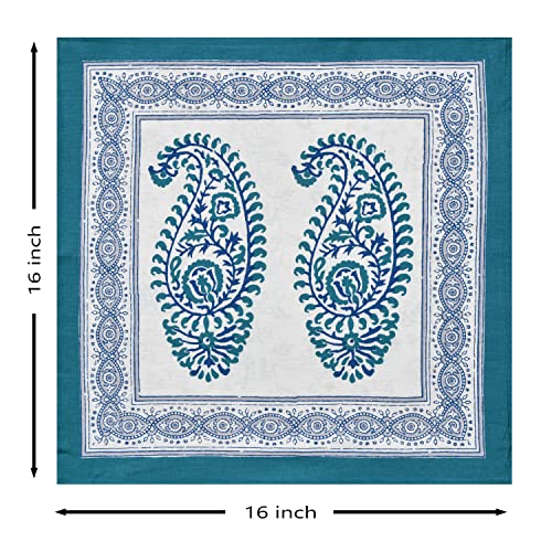 Image of BLOCKS OF INDIA Hand Block Printed Cotton 300 TC Cushion Cover (16 X 16 Inches) (Cushion 3),Blue
