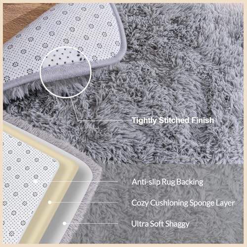 6x9 Rugs for Living Room, Large Fluffy Area Rugs for Bedroom, Soft Carpet Shag Kids Room Rug, Non-Slip Fuzzy Rugs Indoor (Light Grey, 6ft x 9ft)