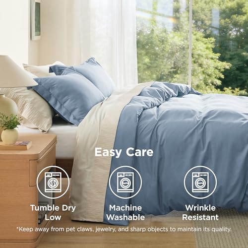 Image of Bedsure Duvet Cover Full Size - Soft Double Brushed Bedding Set for Kids & Adults, Zipper Closure, 3 Pieces, Includes 1 Duvet Cover (80 inchx90 inch) & 2 Pillow Shams, NO Comforter, Dusty Blue