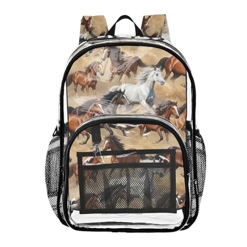 Ancient Horses Sandy Beige Clear Backpack Women Cute Kids Backpack Boys Girls Approved Plastic Bag Large