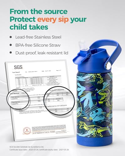 Image of Choco Mocha Kids Water Bottle For School, Kids Insulated Lightning Water Bottle Stainless Steel for Boys, 18Oz Blue