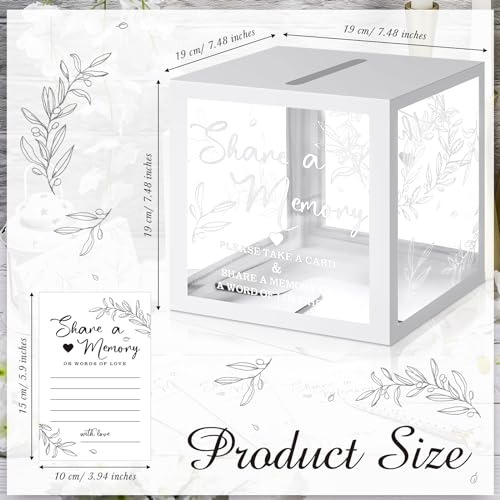 Image of Pajean 50 Pcs Greenery Share a Memory Card for Celebration of Life Cards Box with Clear Windows Memory Box for Funeral Wedding Birthday Graduation Bridal Shower Guest Card Ideas(Clear,White)