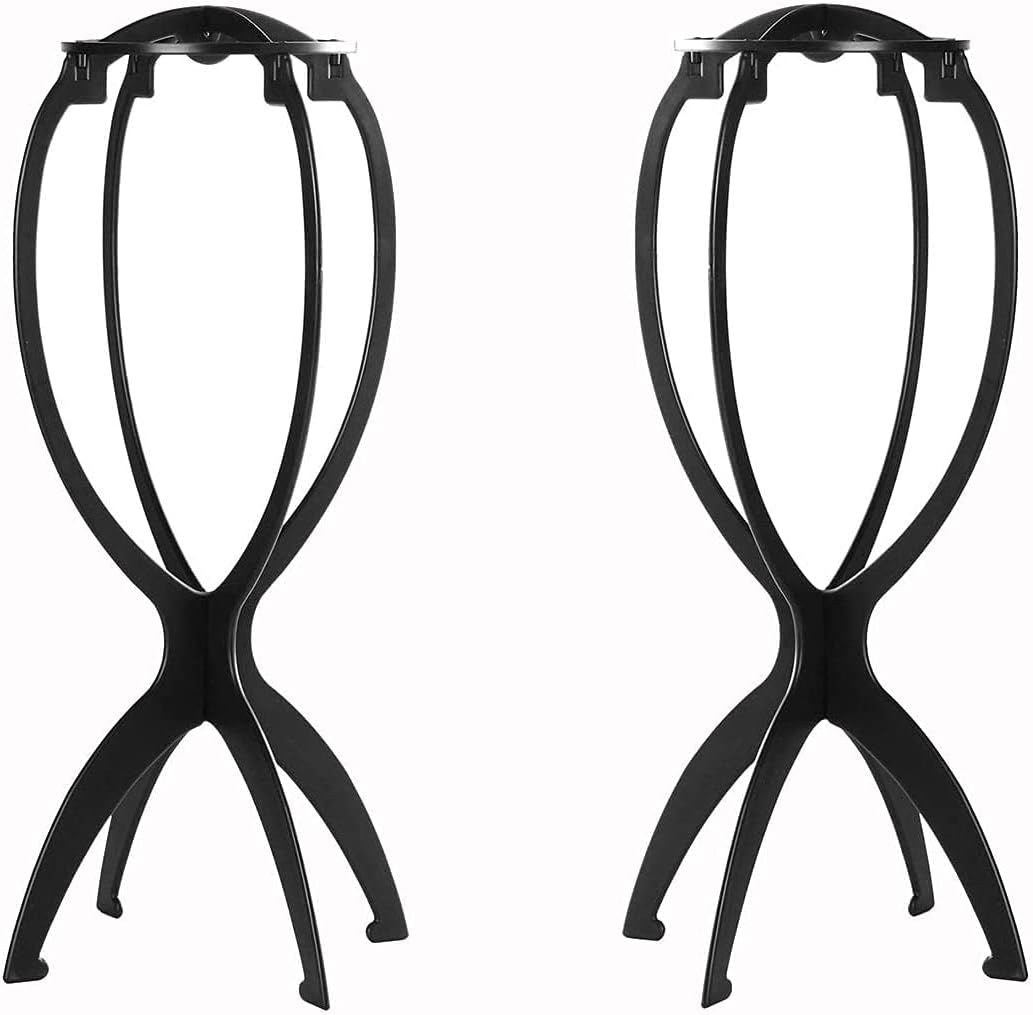 Wig Stand Holder, 2Pcs Plastic Wigs Display Tool, Portable Durable Stable Hair Support, Black(36*18cm)