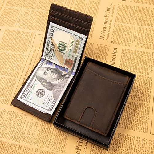 HRS Slim Wallets for Men, Genuine Leather Bifold Men's Wallet RFID Blocking Minimalist Front Pocket with Money Clip - image 9