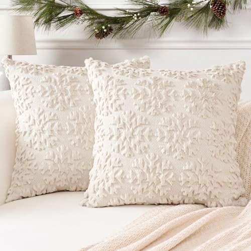 Artscope 2er Set Wolle Kissenbezüge Weicher Plüsch Kurzer Wollsamt Dekokissenbezuge Weihnachten Sofakissen Europäische Kissenhülle für Sofa Schlafzimmer Schneeflocke Creme Beige, 40x40cm Artscope 2er Set Wolle Kissenbezüge Weicher Plüsch Kurzer Wollsamt Dekokissenbezuge Weihnachten Sofakissen Europäische Kissenhülle für Sofa Schlafzimmer Schneeflocke Creme Beige, 40x40cm