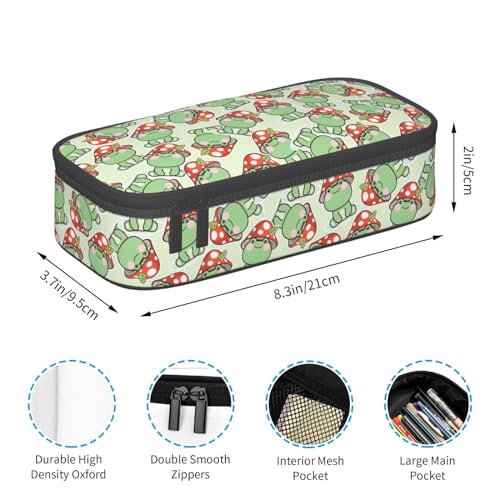 Image of Cute Frog Red Mushroom Large Pencil Case With Zipper Compartments Stationery Pencil Bag For Kids Teens Students School Supplies