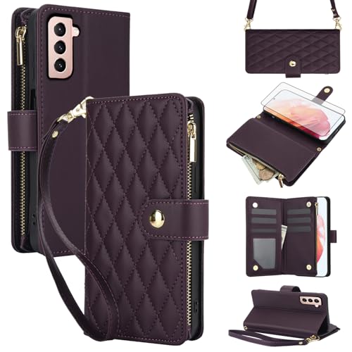 Coque Samsung S22 Plus Asuwish étui portefeuille zippé avec verre