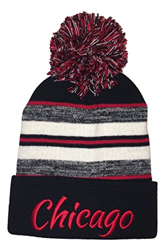 City Hunter Chicago Cuffed Knit Hat with Pom
