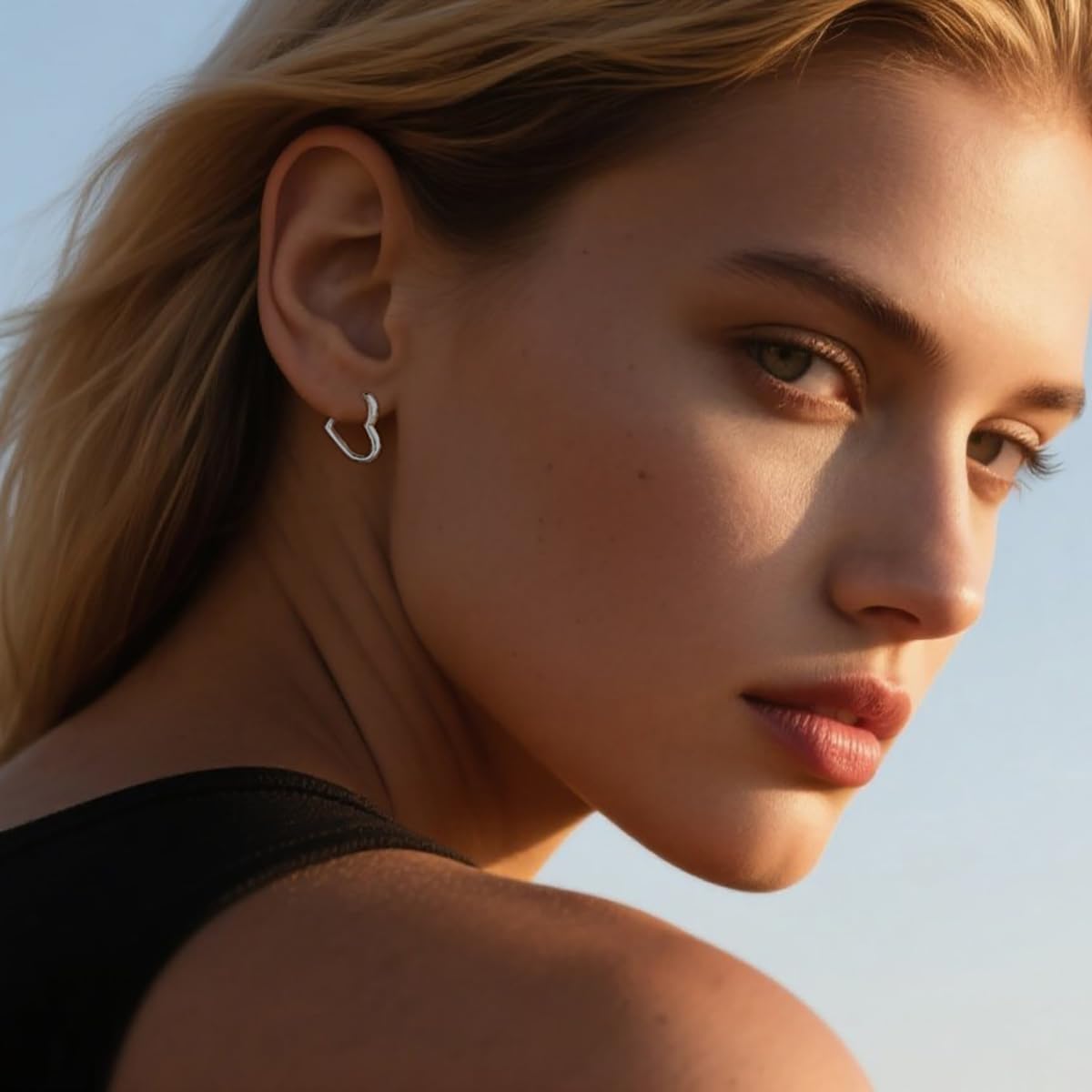 Reffeer Solid 925 Sterling Silver Heart Earrings Hoop Minimalist Sleeper Huggie Earrings For Women