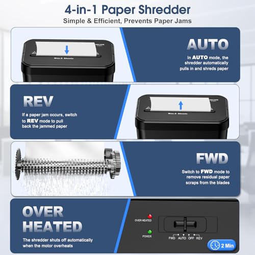 Aktenvernichter, 6-Blatt Kreuzschnitt Papierschredder mit P-4 Geheimhaltungsstufe, 13L Papierkorb mit Sichtfenster und Tragegriff, zerkleinert Kreditkarte/CD, Überhitzungsschutz für Home Office