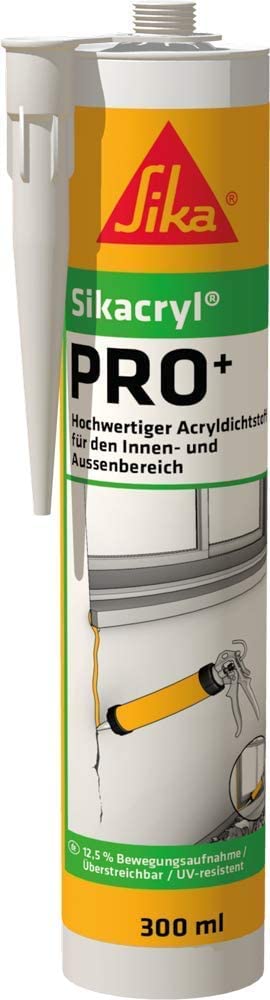 Sikacryl – Acryldichtstoff – Sikacryl PRO+ Weiß – 12,5% Bewegungsaufnahme – für Anwendungen im Innen- und Außenbereich – lösemittelfrei – 300 ml