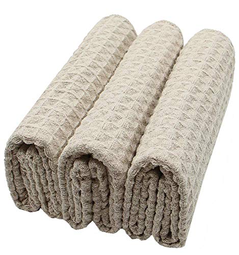 Verasong Waffle Weave Kitchen Towels Thick Microfiber Dish Drying Towels Absorbent Tea Towels Hand Towel Lint Free 16Inch X 24Inch 3 Pack Khaki #TOP3